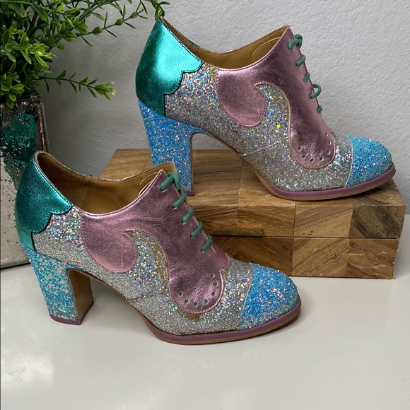 John Fluevog Pink and Blue Glitter Heels - Picture 2 of 16